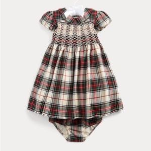 Ralph Lauren wool plaid hand smocked holiday dress little girl size 6 months 6M